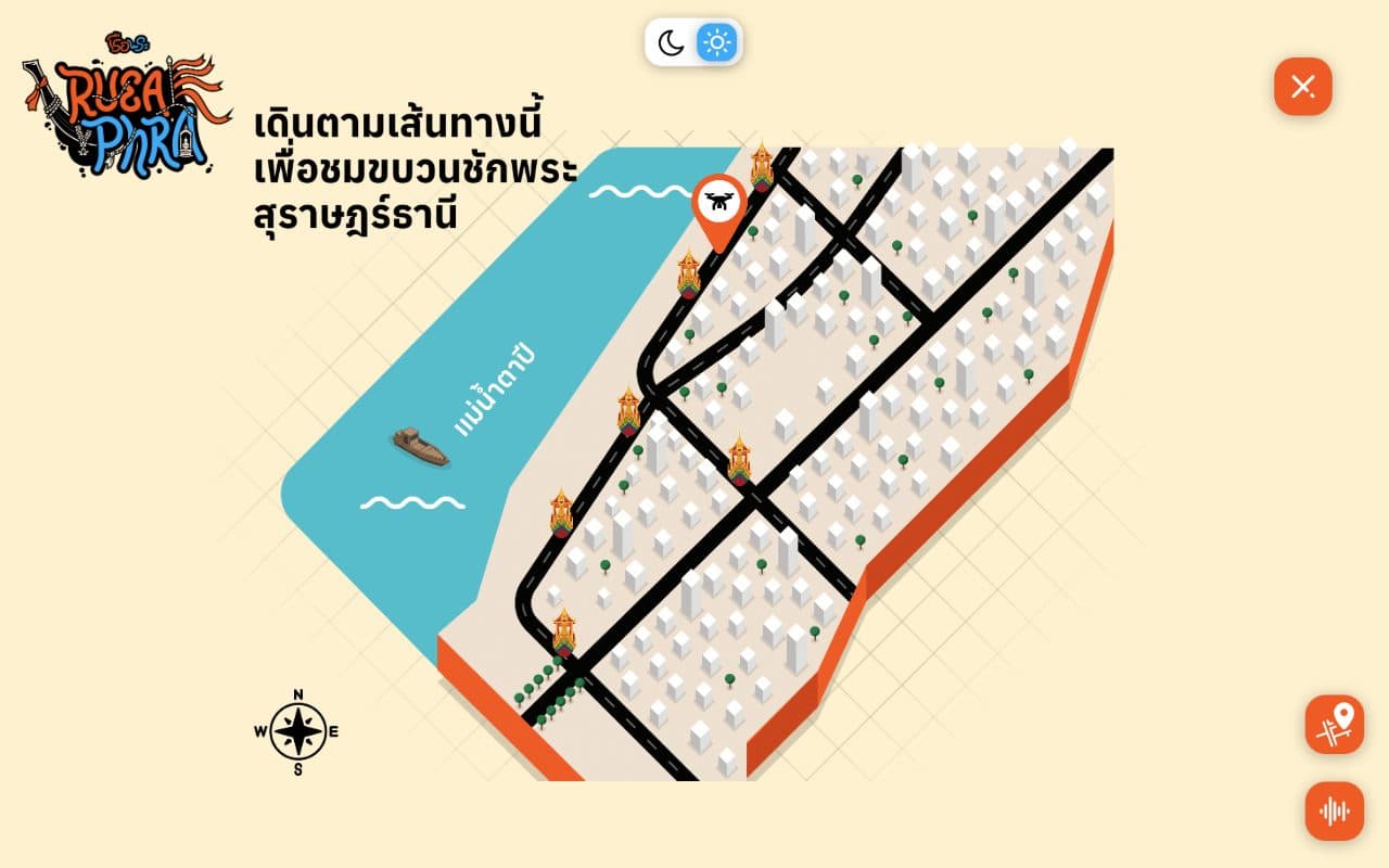 แผนที่เส้นทางขบวนเรือพระริมแม่น้ำตาปี